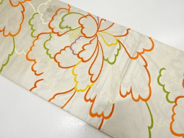 JAPANESE KIMONO / ANTIQUE FUKURO OBI / SILK / WOVEN PEONY